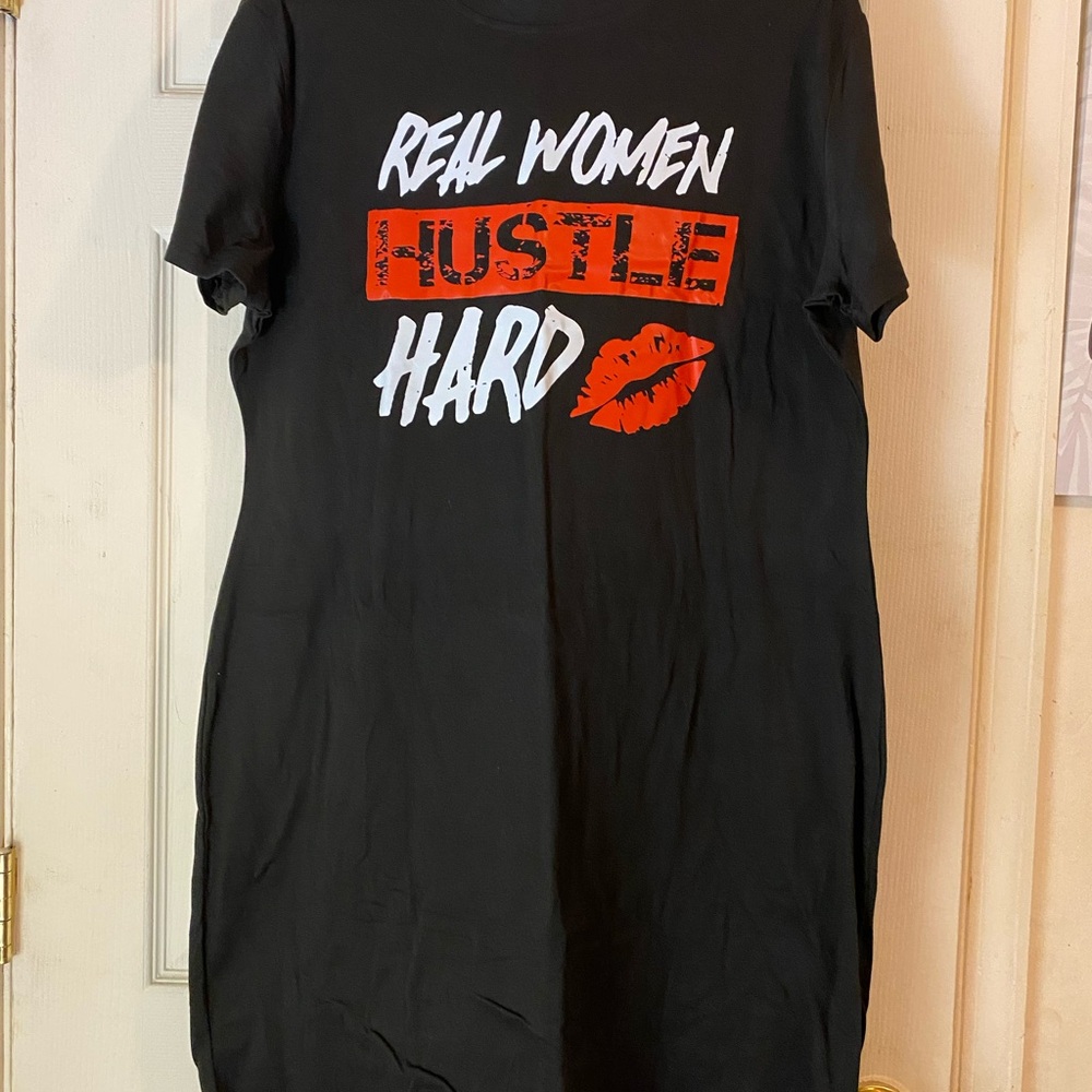 Black Graphic summer dress with Red and White Print